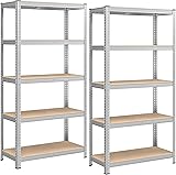 SONGMICS 5-Tier Heavy-Duty Shelving Units, Set of 2 Steel Shelving Units for Storage, Boltless Assembly, for Garage, Shed, Load Capacity 875 kg, 40 x 90 x 180 cm, Silver GLR040E02 - 1