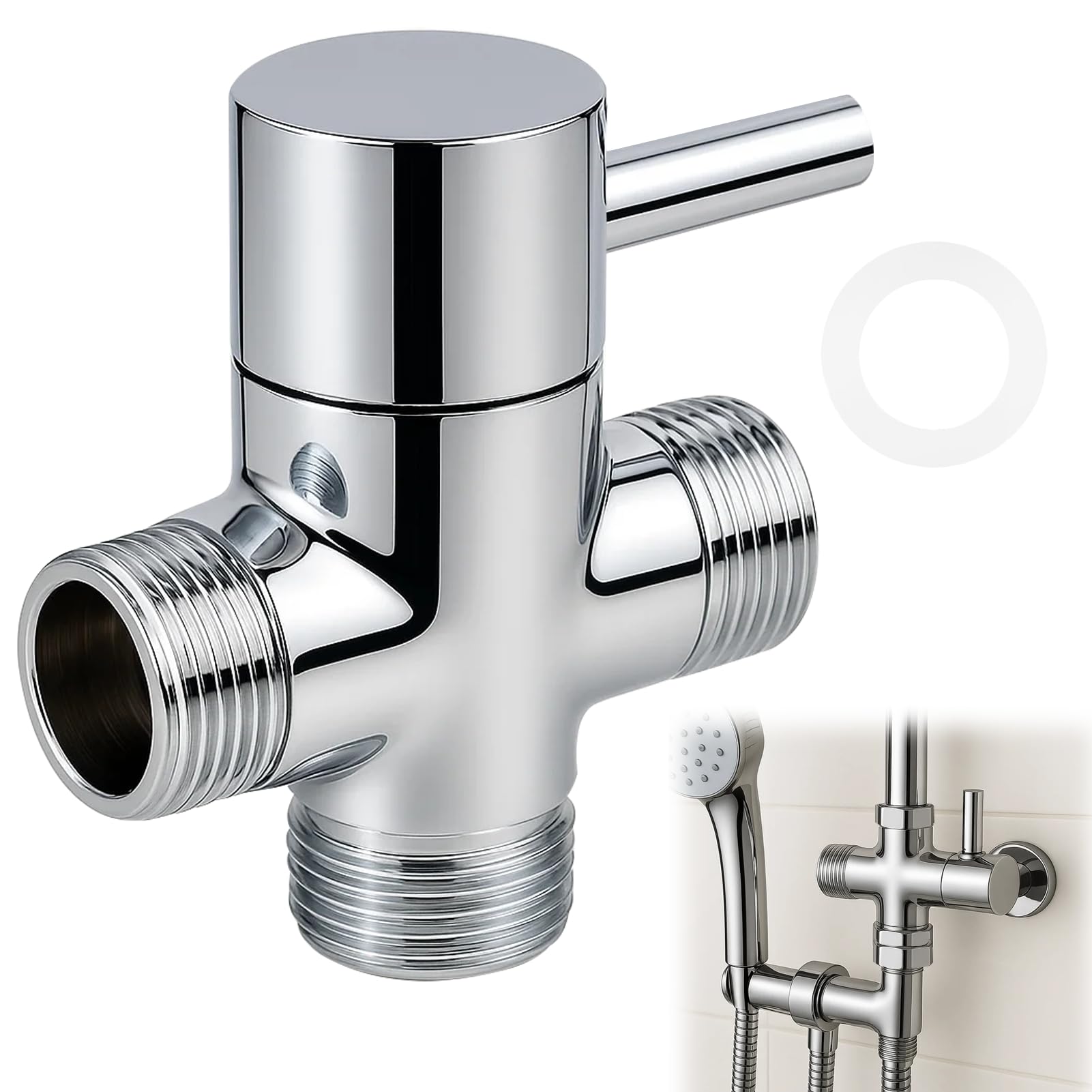 Duschumstellventil, Ersatz, T Stück Wasseranschluss, 3-Wege-T-Adapter, Absperrventil für Duschkopfarmumsteller, Umstellventil Ventil Umschalter 1/2 AG zu 1/2 AG (Ventil08)