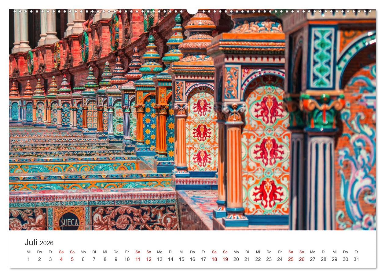 Sevilla - Atemberaubende Architektur (hochwertiger Premium Wandkalender 2026 DIN A2 quer), Kunstdruck in Hochglanz: Eine Stadt voller Geschichte. (CALVENDO Orte)