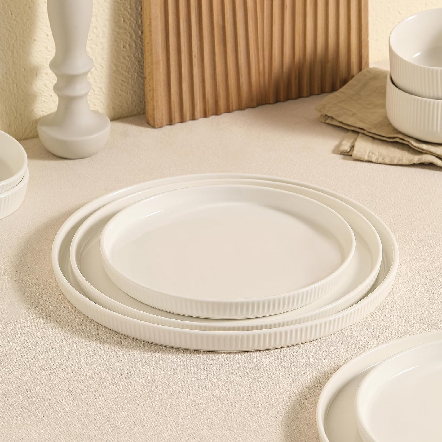 3 Packs Serving Platters, Large Serving Tray, Round Platters for Serving Food, Food Tray for Veggie Fruit Snack Dessert Cheese, White Ceramic Serving Trays for Party, Entertaining, 12.8”/10.8”/8.8” - Image 7