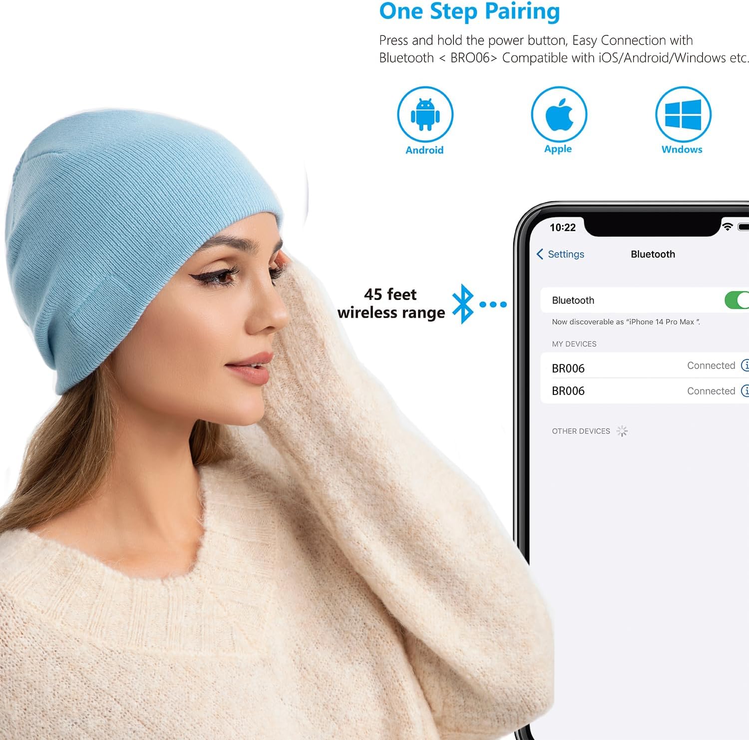 BORAYDA Bluetooth Beanie, 18 hrs Playing HD Stereo, Built-in Mic, Men's/Women's Christmas Electronic Gifts