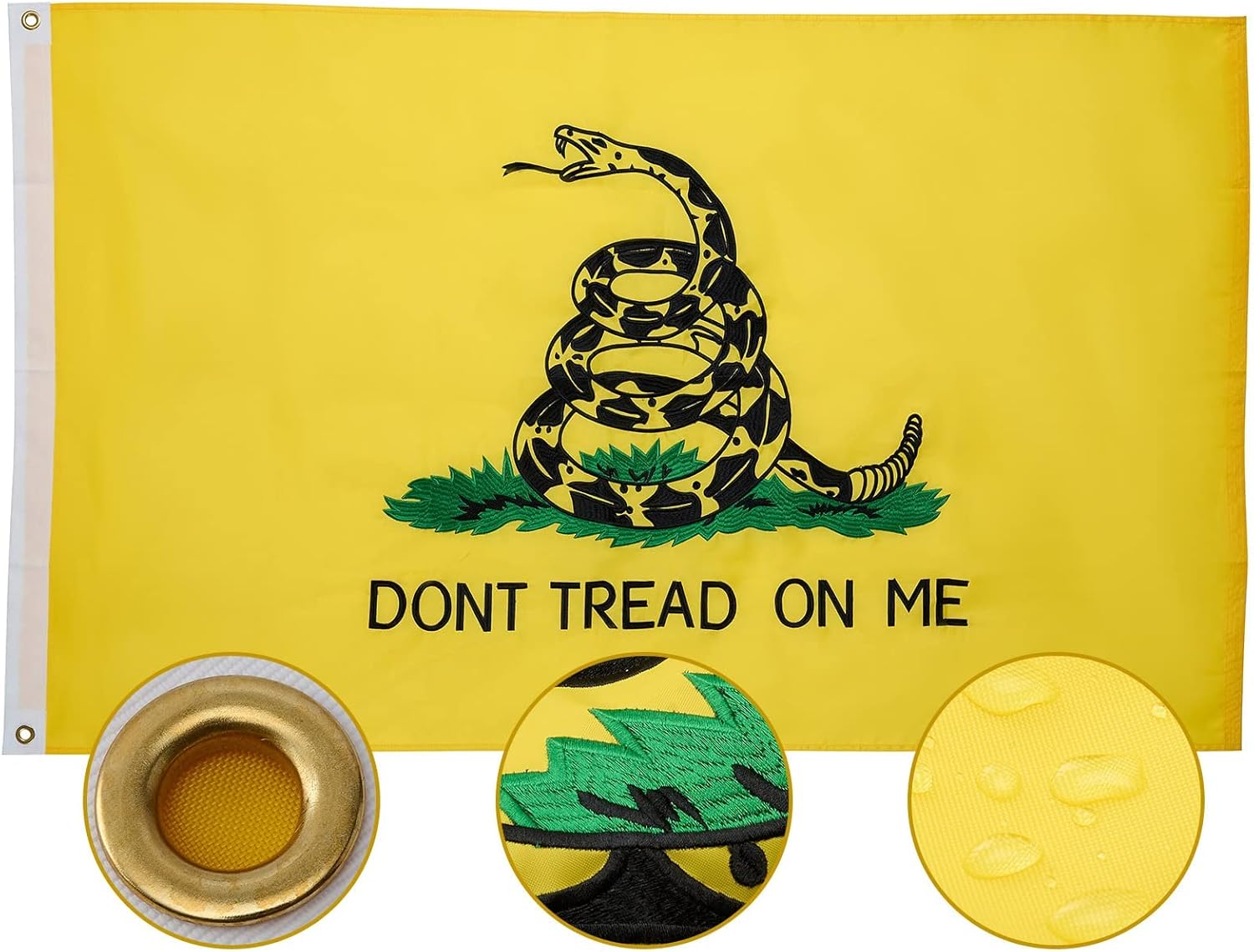 ROTERDON Dont Tread on Me Flag 5x8 Ft, Embroidered Gadsden Flag, Outdoor Heavy Duty Nylon with Brass Grommets