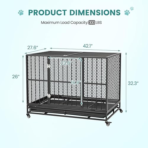 Miniatura 4 de Erinnyees Jaula para perros de 42 pulgadas, plegable, grande, para perros medianos y grandes, jaula de metal con ruedas con cerradura, cerraduras