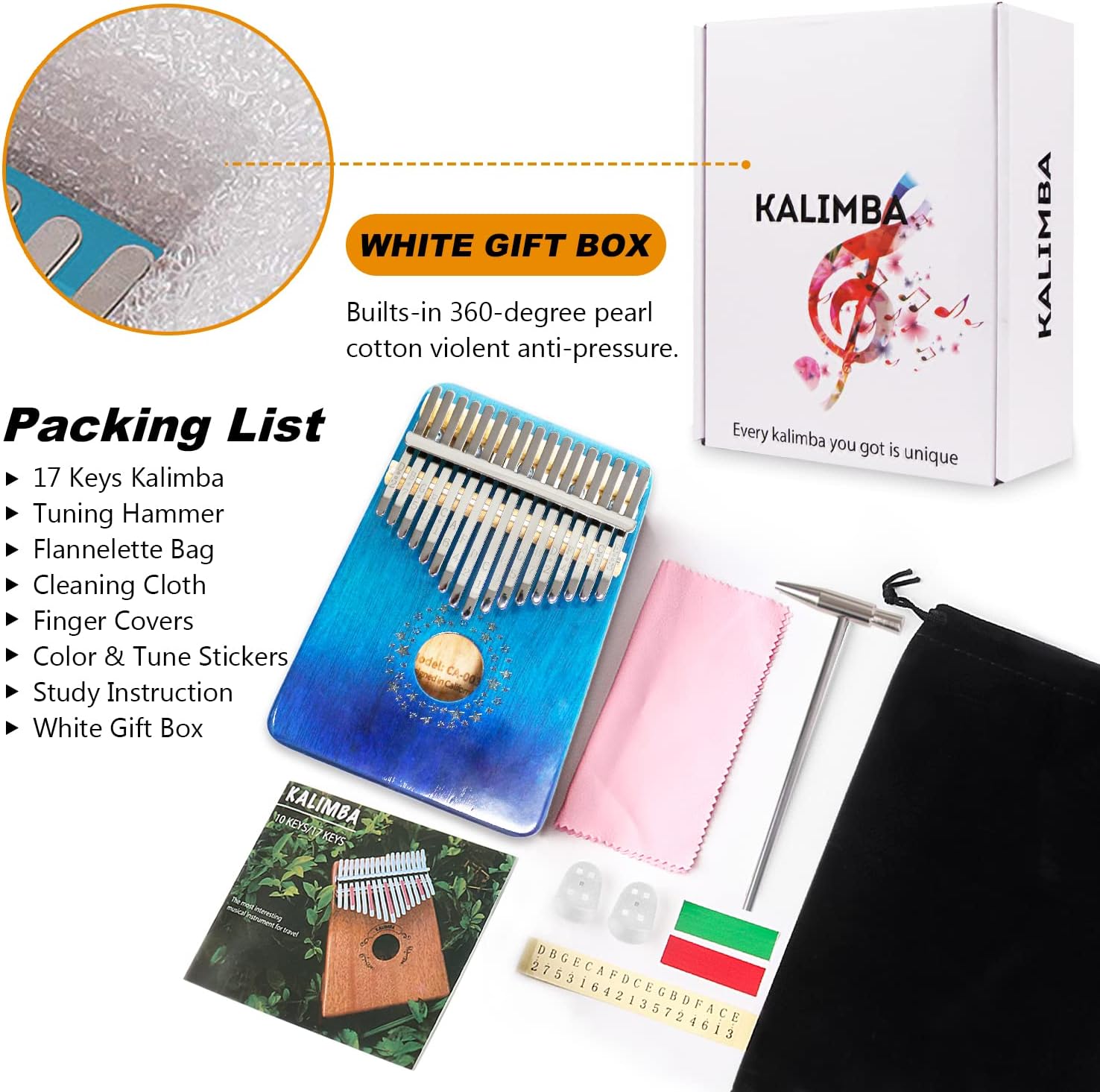 Buy Newlam Kalimba 17 Keys Thumb Piano Musical Instrument Gradient Blue