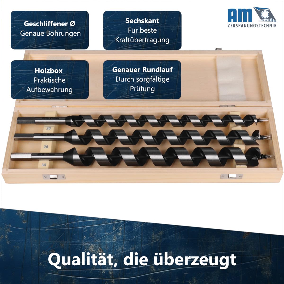 Schlangenbohrer Set Ø20, 25 & 30 x 400mm | Holzbohrer Set 3tlg. | Holzspiralbohrer lang | Balkenbohrer