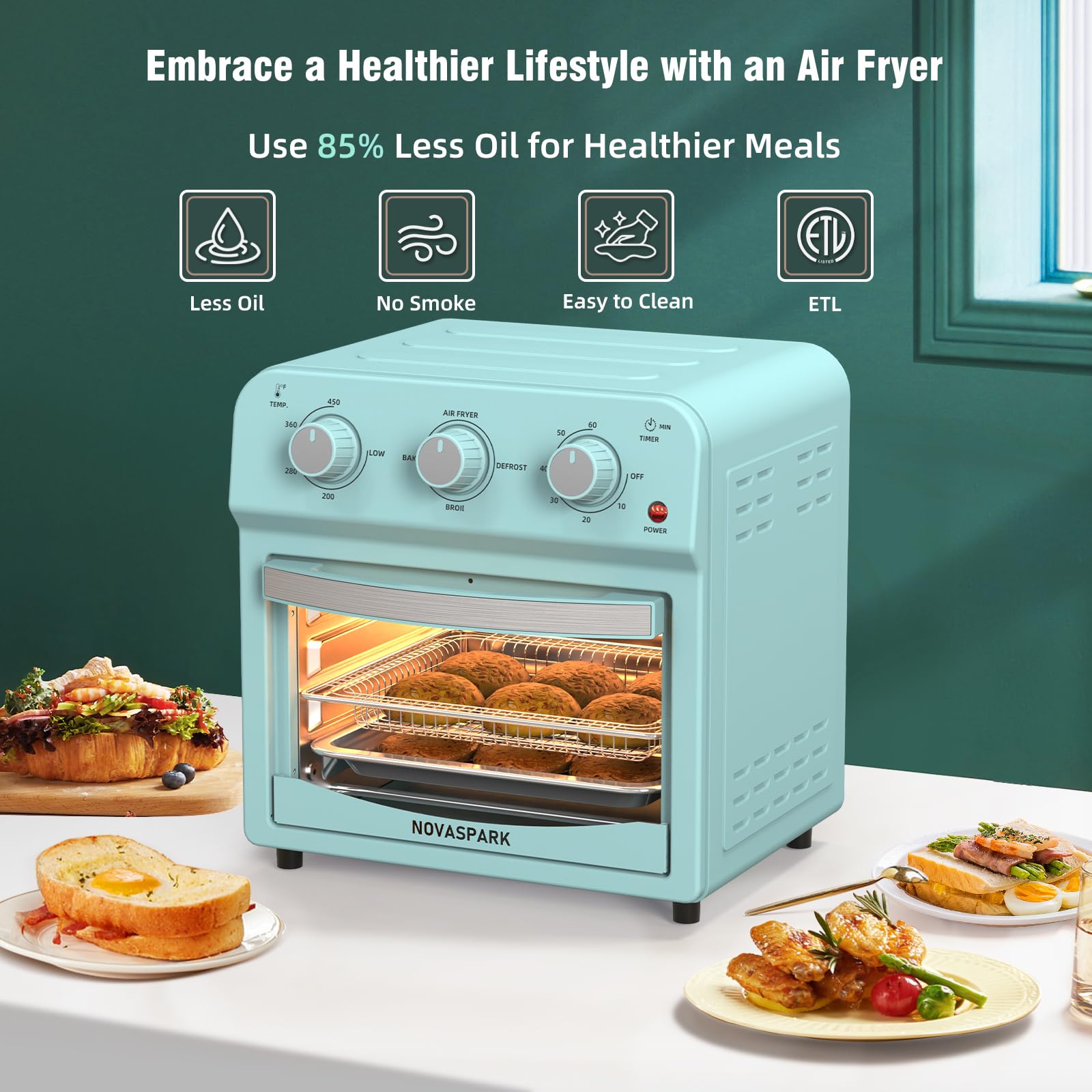 Novaspark Retro Convection Oven Combo 12l Small Air Fryer Toaster