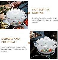 Vista 7 de Kichvoe Olla de esmalte con tapa, olla de cocina retro de frijoles esmaltados, olla para pasta, olla de sopa vintage con doble mango para cocinas