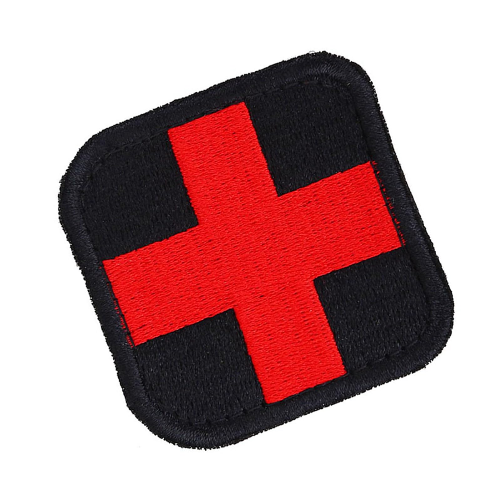 Taktyczna Naszywka Medyczna z Czerwonym Krzyżem, do Apteczki IFAK, Ratownictwa, Zestawu Ratunkowego, Czarna, 5x5 cm, 1 Sztuka