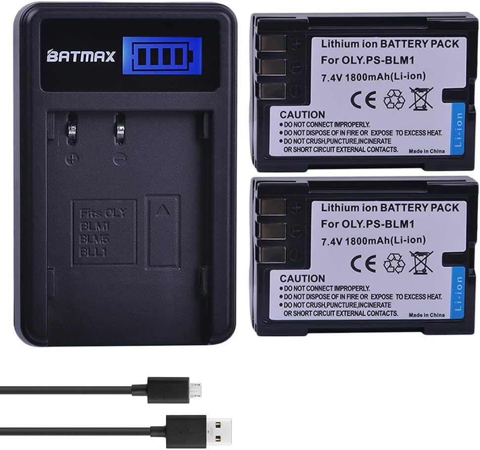 Batmax 2Packs PS-BLM1 BLM-1 PS BLM1 Battery + LCD USB Battery Charger for Olympus E-300 E-330 E-500 E-510 C-5060 C-7070 C-8080 E-1 E-3 E-30 E520 Cameras