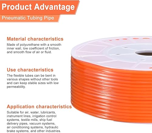 Miniatura 5 de MECCANIXITY Tubo de tubo neumático, 0.236 in x 0.157 in, 525 pies, 524.9 ft, tubo de manguera de tubería de línea de aire de PU, color rojo para