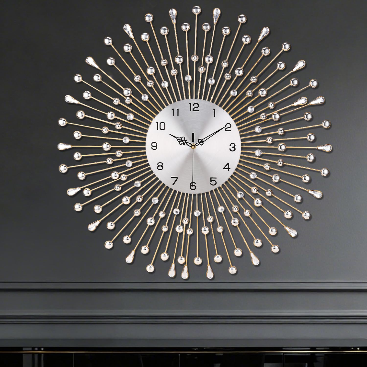 Große Wanduhr, dekorativ mit funkelnden Kristallen, batteriebetrieben, Moderne Eleganz, Metall-Wanduhren für Wohn- und Schlafzimmerdekoration, Exquisite Küchenuhr, 20 Zoll