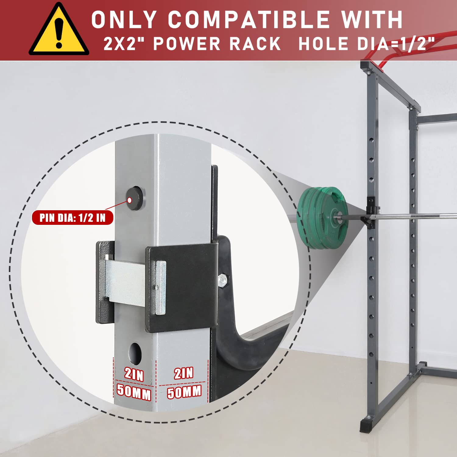 SYL Fitness J-Hooks Hantelhalter für Power Rack, J-Haken für 5CM x 5CM Vierkantrohr-Power-Racks