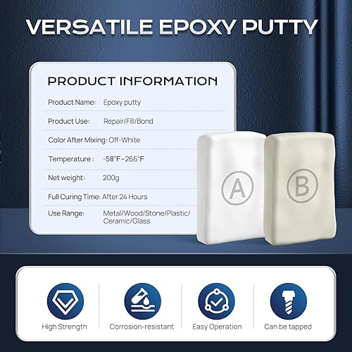 Miniatura 2 de Masilla epoxi, 7.05 oz de reparación rápida AB Epoxy Masilla, relleno de dos partes de alta resistencia para metal, madera, azulejos, cerámica,