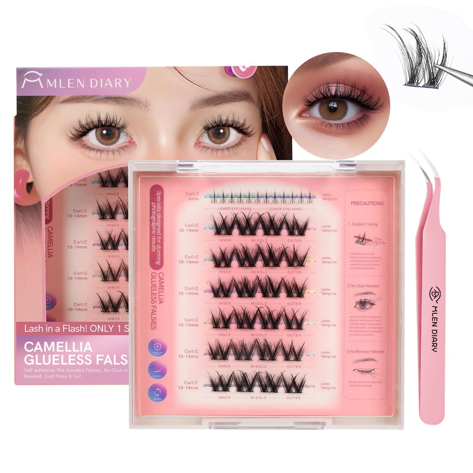 Mlen Diary Lashes Clusters, 100pcs 8-12mm False Lashes With Lash Bond and Seal Remover, Tweezers