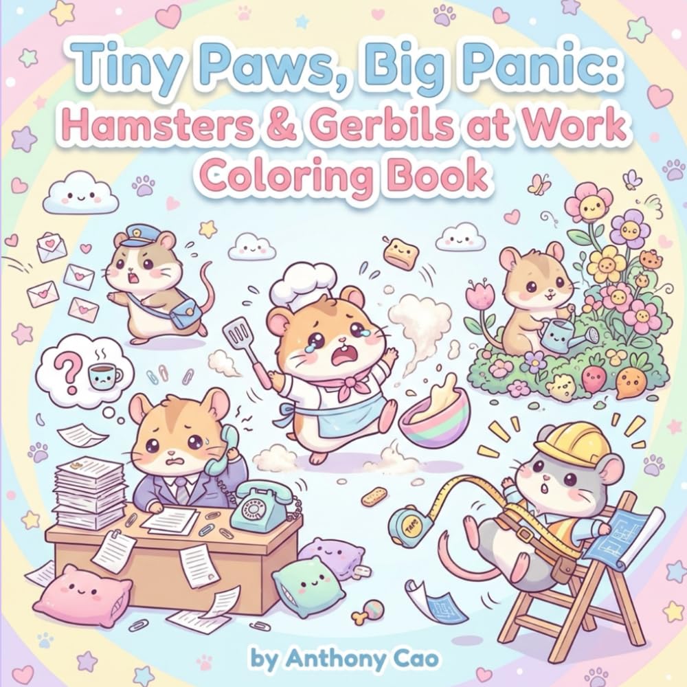 Tiny Paws, Big Panic: Hamsters & Gerbils at Work Coloring Book: A Funny Animal Coloring Book for Adults & Teens Featuring Cute Hamsters and Gerbils in Hilarious Workplace Jobs for Stress Relief