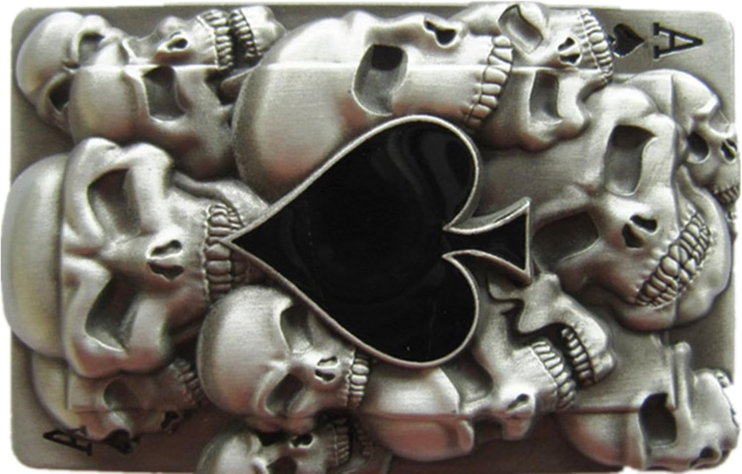 JEAN'S FRIEND Vintage Style Black Enamel Skull Spade Rectangle Belt Buckle