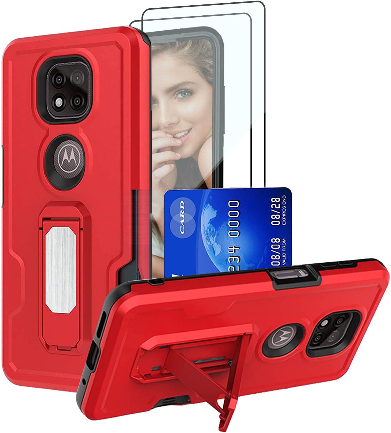 REAMOUNT Moto G Power 2021 Case with Tempered Glass Screen