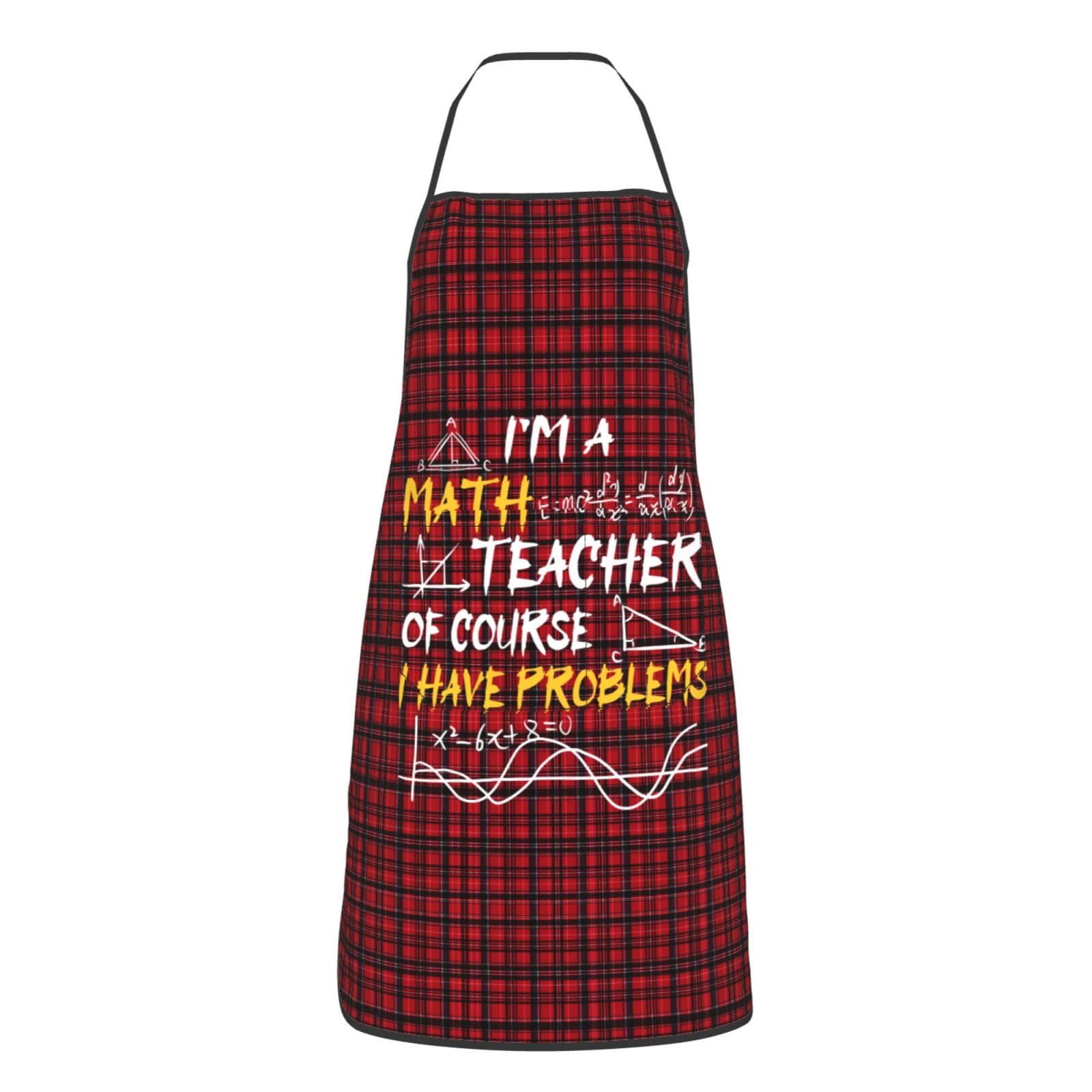 nopicsn I'm A Math Teacher of Course I Have Problems Apron for cooking with Pockets Women Men Kitchen Chef Funny Aprons