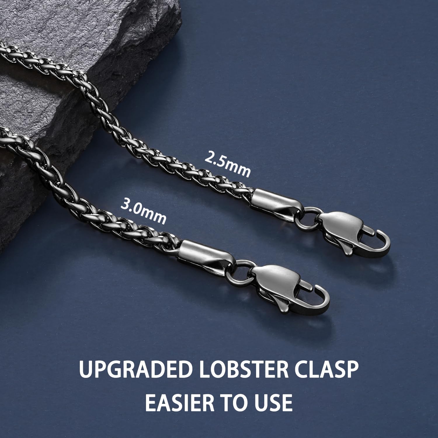 Jewlpire Silver Wheat Chain/14k Plated Gold Chain Necklace for Men, 2.5mm 3mm Chains for Men, Stainless Steel Necklace Chains for Men and Women, Mens Chain Necklace 16 18 20 22 24 26 Inch - Image 3