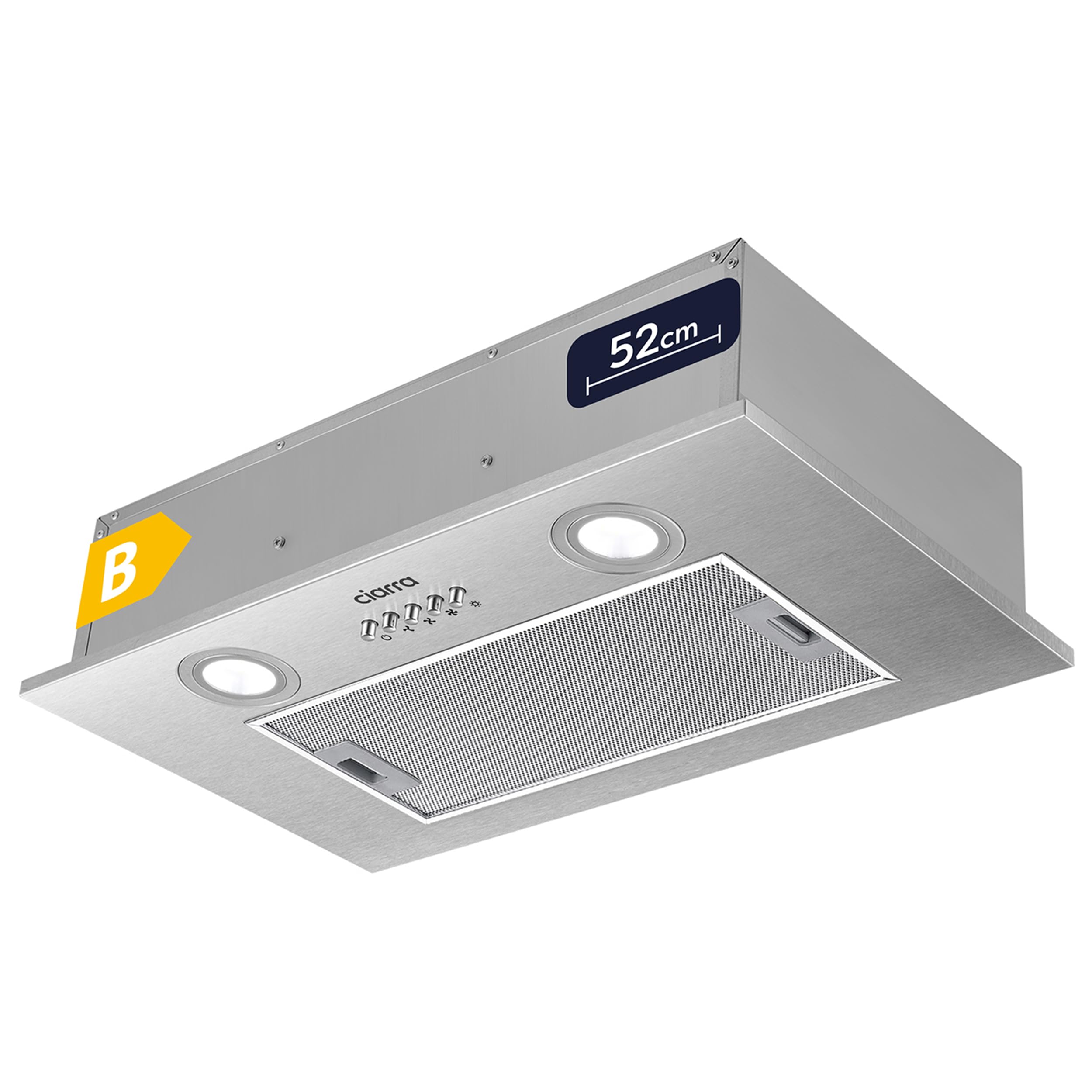 CIARRA CBCS5913A Cappa da cucina integrata 52 cm in acciaio inox - 300 m³/h- Evacuazione - 3 Velocità - Illuminazione LED -cappa cucina incasso