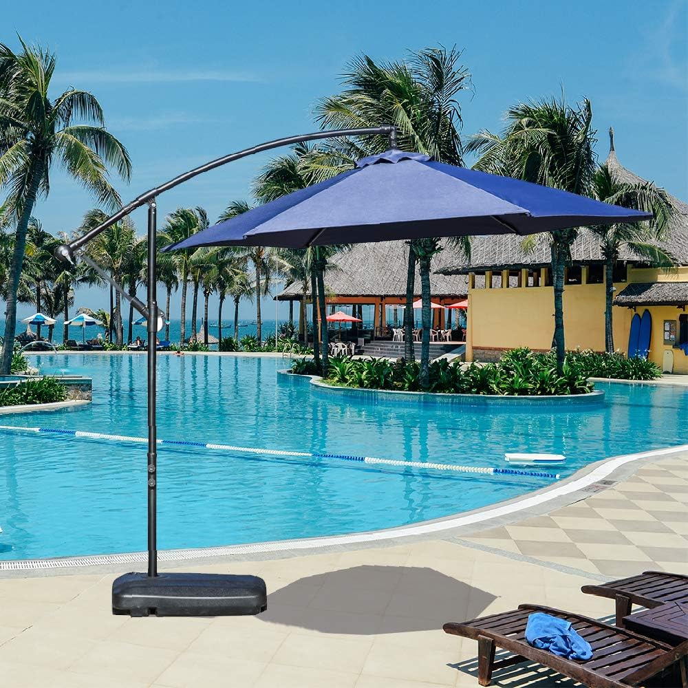 PatioFestival 10 Ft Cantilever Aluminum Offset Hanging Garden Patio Umbrella,Large Outdoor Umbrella with Crank for Market,Camping,Swimming Pool (BLUE)