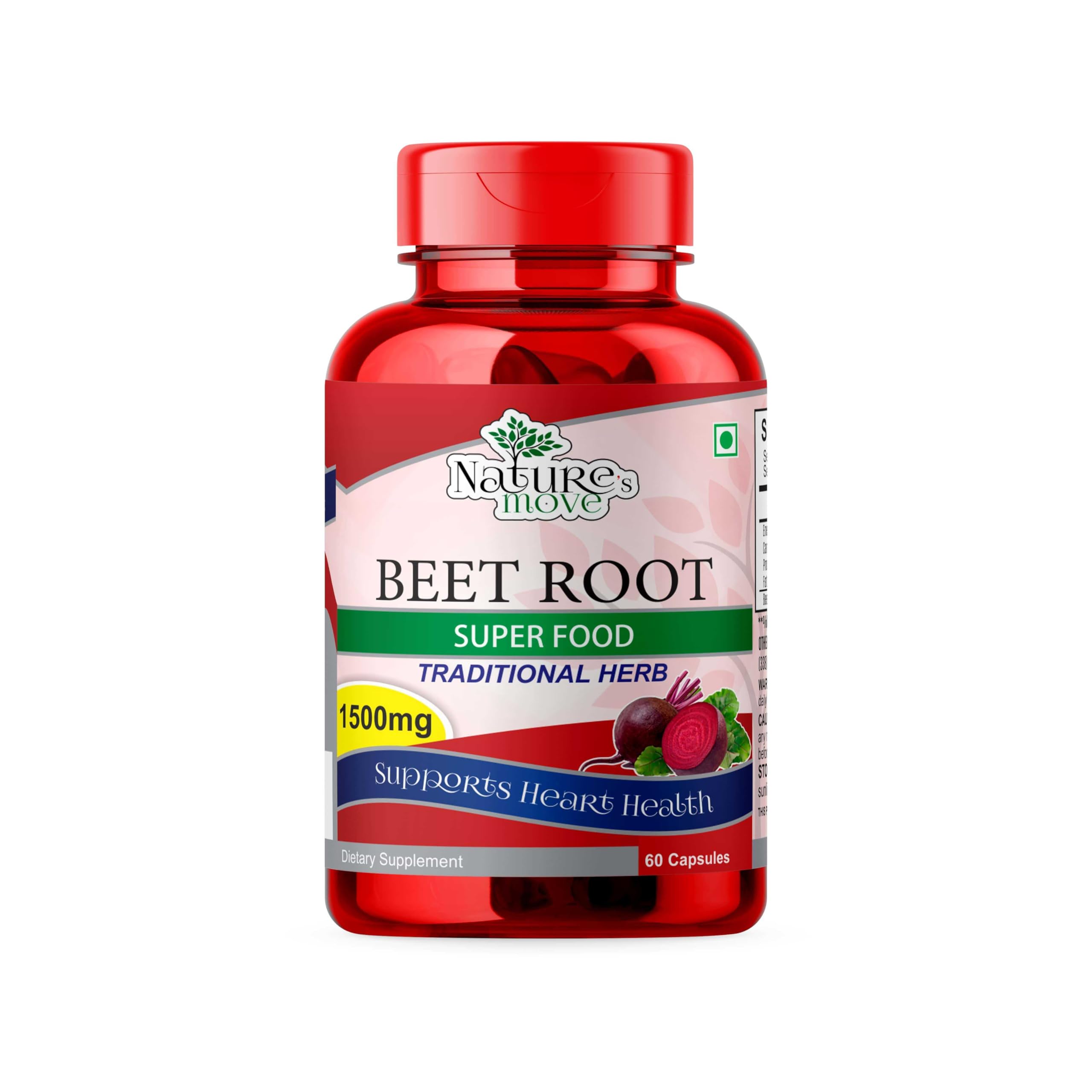 Natures Move Beet Root 1500mg - 60 Capsules | Nitric Oxide Booster for Blood Pressure Support, Exercise Endurance & Stamina-image-39