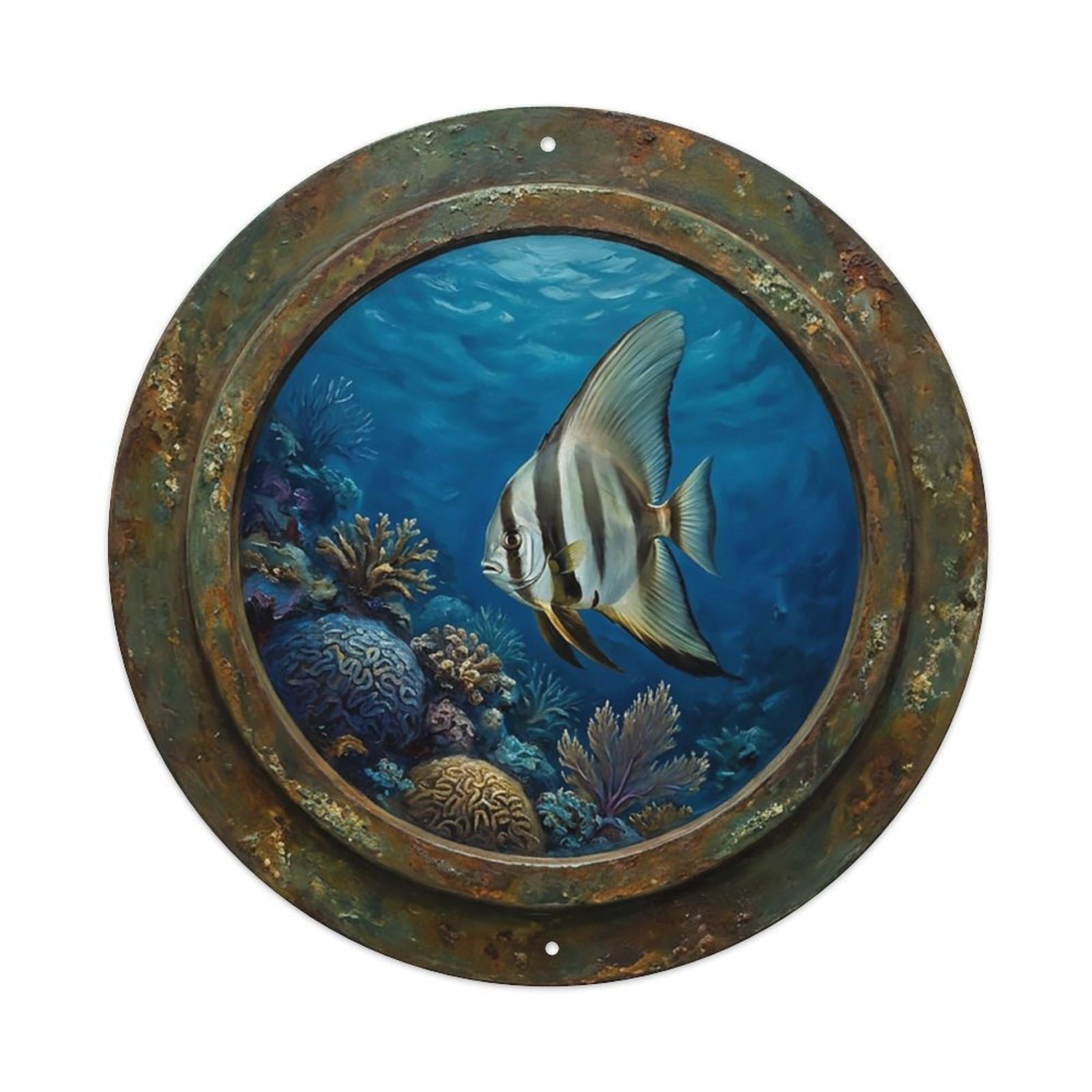 Vintage Porthole Batfish Ship Window Undersea Deep Sea Metal Tin Sign
