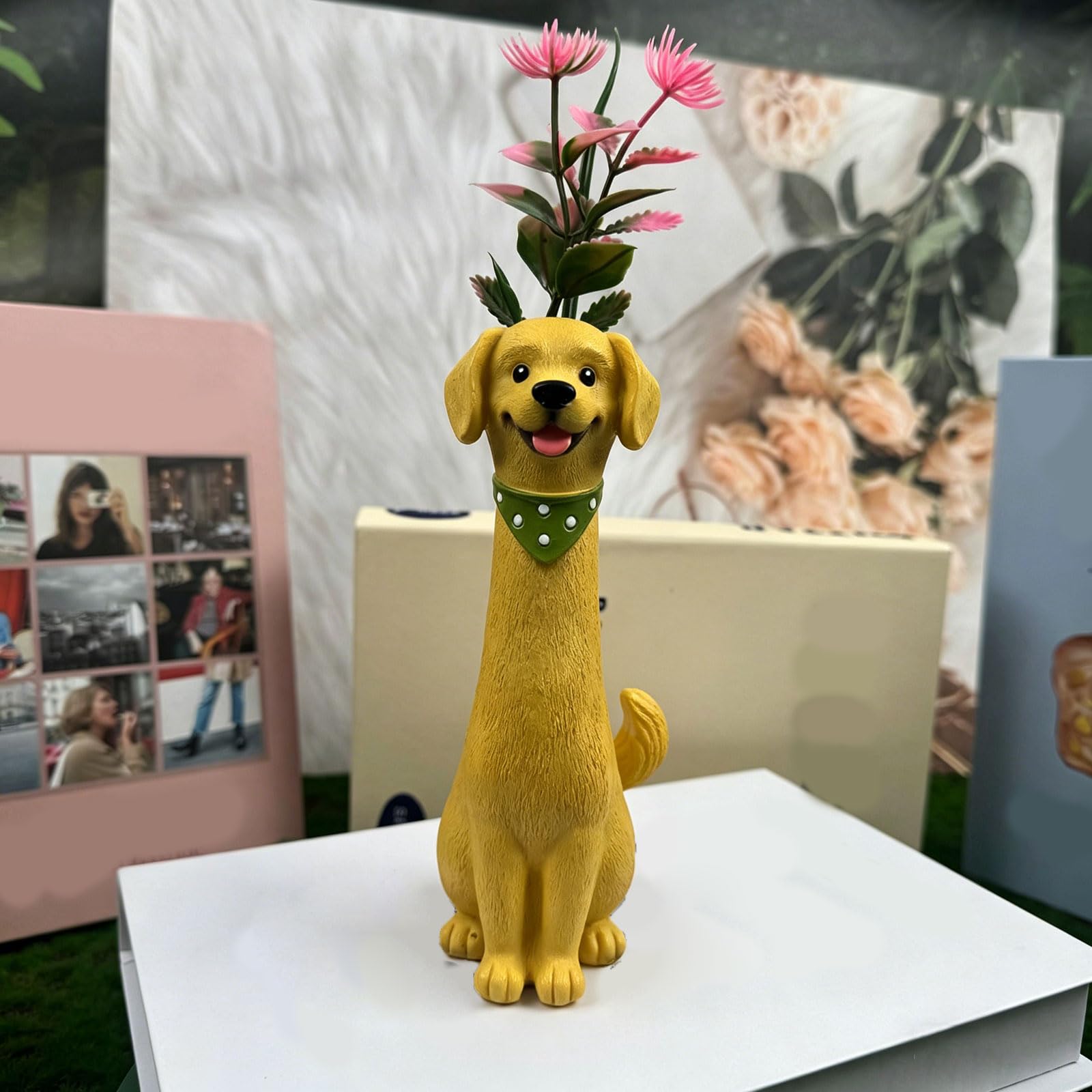 Grazioso contenitore in resina a forma di cane, ideale per piccole composizioni floreali e decorazione della casa da tavolo
