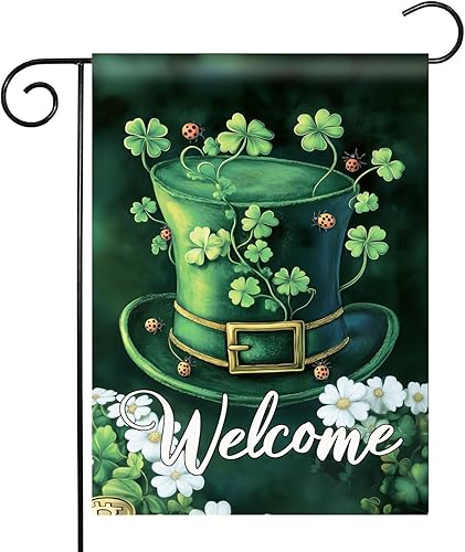 Morigins Welcome St Patricks Day Garden Flag Double Sided Green Lucky Shamrock H