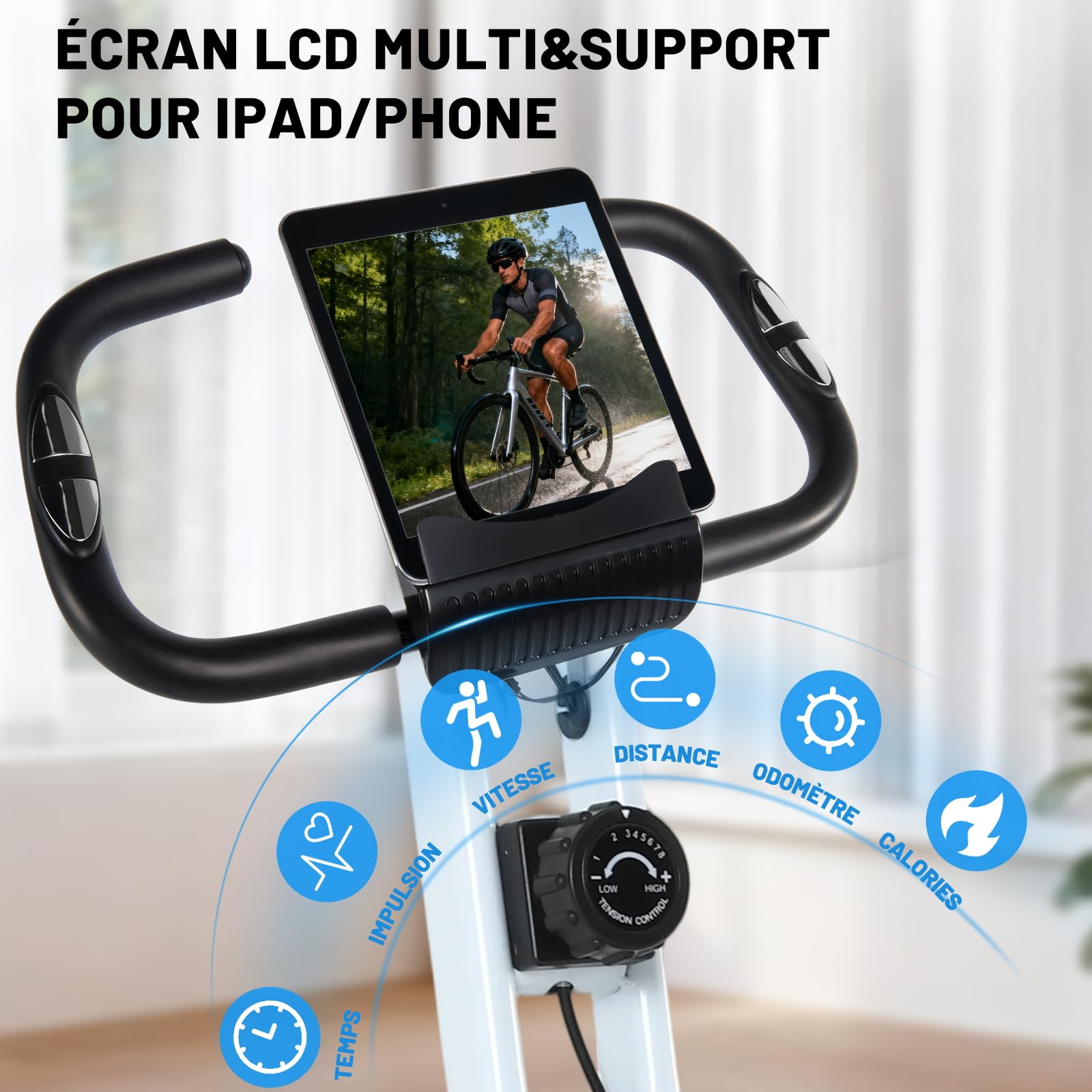 ISE Mini Vélo d'Appartement Pliable, 8 Niveaux Résistance Magnétique, Ecran LCD, Capteur de Fréquence Cardiaque, Blanc