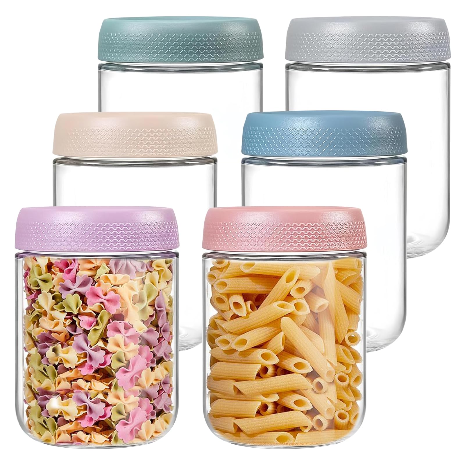 Woobroo Set of 6, 500ml/16 oz Overnight Oats Jar Glass Jars with Lids Leakproof Glass Storage Jars, for Overnight Oats, Yoghurt, Cereal, Milk, Fruit, Snacks, Juice