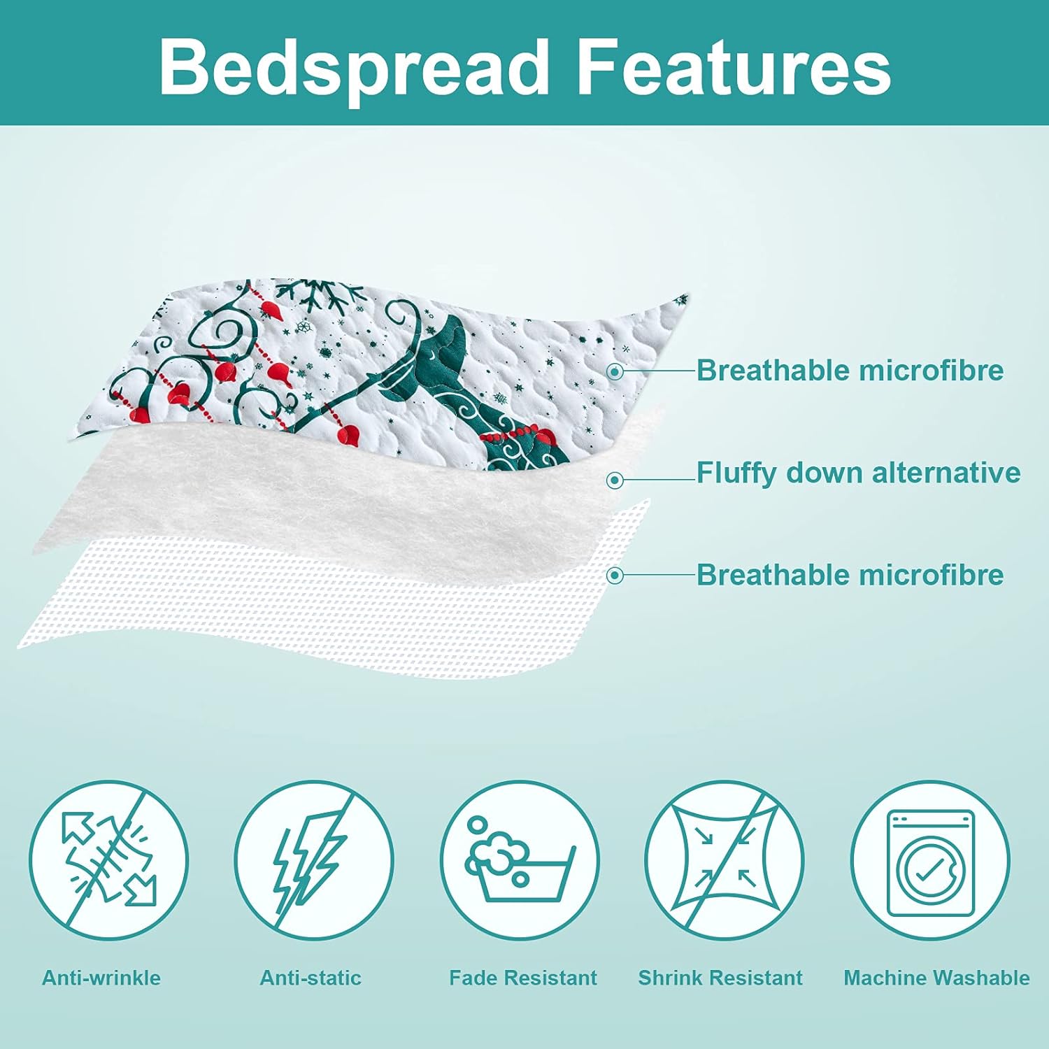 Hansleep Christmas Quilt King Size with Green Reindeer Print, 3 Piece Reversible Quilt Sets Lightweight Bedspread Bed Decor Coverlet Set for All Season