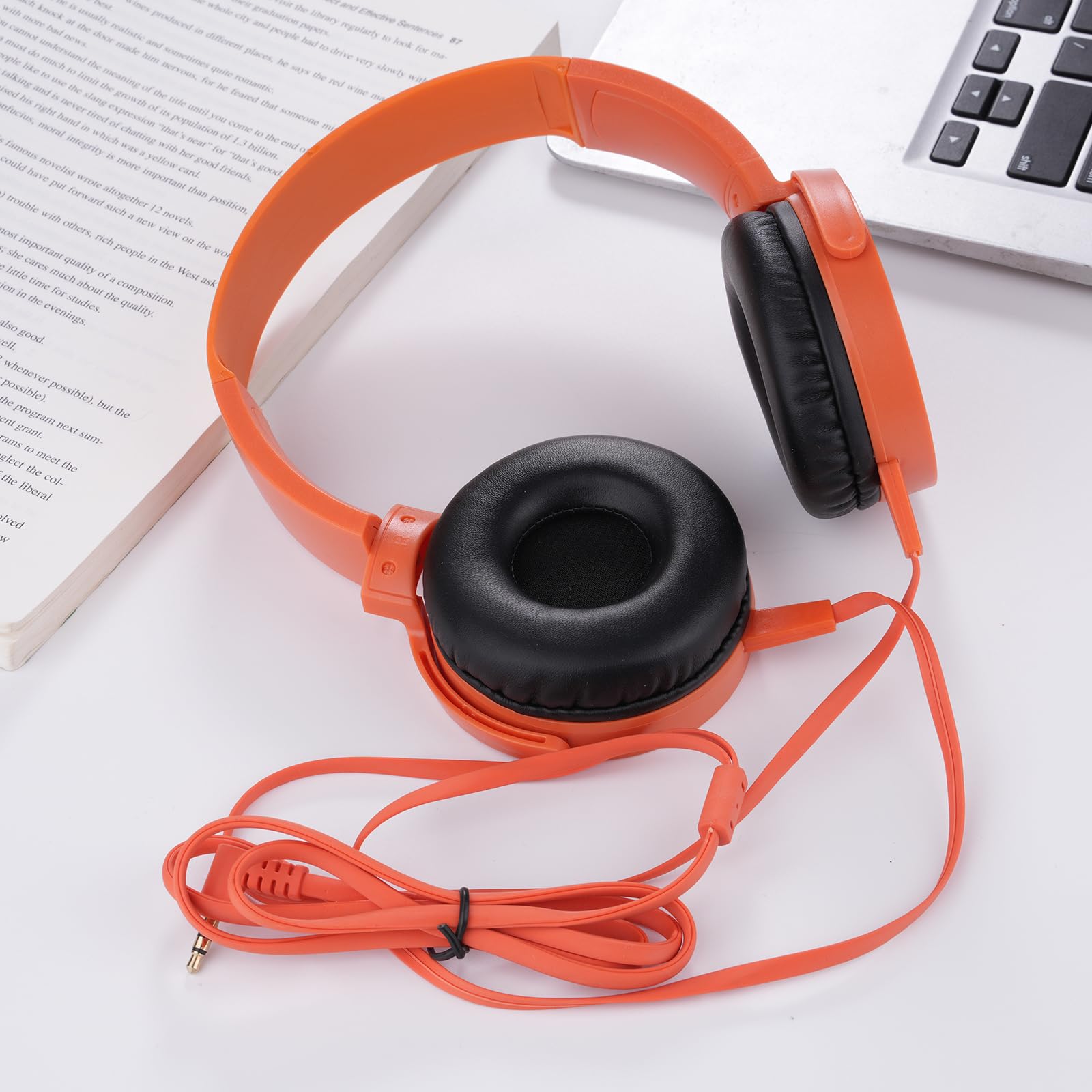 Paquete de 2 auriculares de aula para estudiantes escolares, juego de auriculares duraderos con cable para niños, adolescentes, niños y adultos (LS450, azul oscuro + naranja)