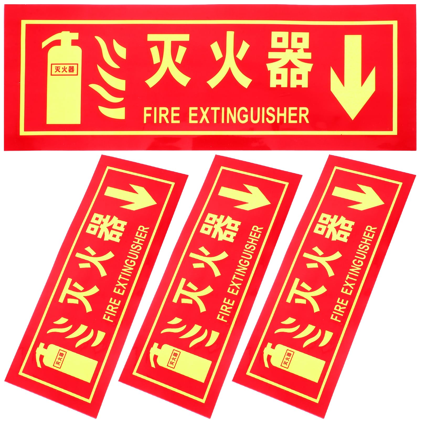 Generic 4pcs Fire Extinguisher Sign Reflective Labels Adhesive Fire Extinguisher Stickers for Office Restaurant Hotel Red, 36.00X13.50X0.13CM
