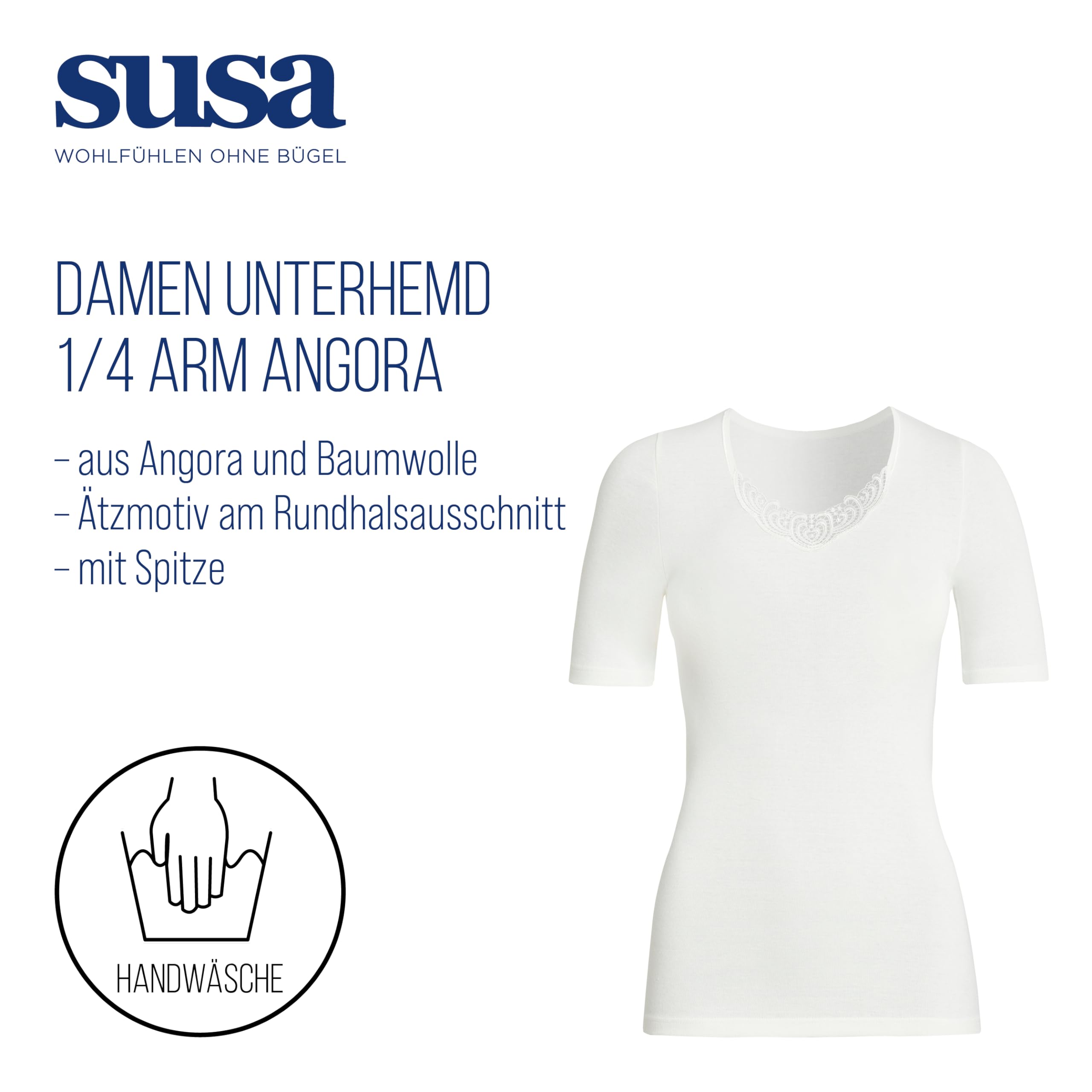 SUSA Unterhemd Damen 1/4 Arm Angora I Weiche Unterwäsche für Frauen aus Baumwolle & Angorawolle I Wunderbares Hautgefühl I Mit guter Wärmeisolation