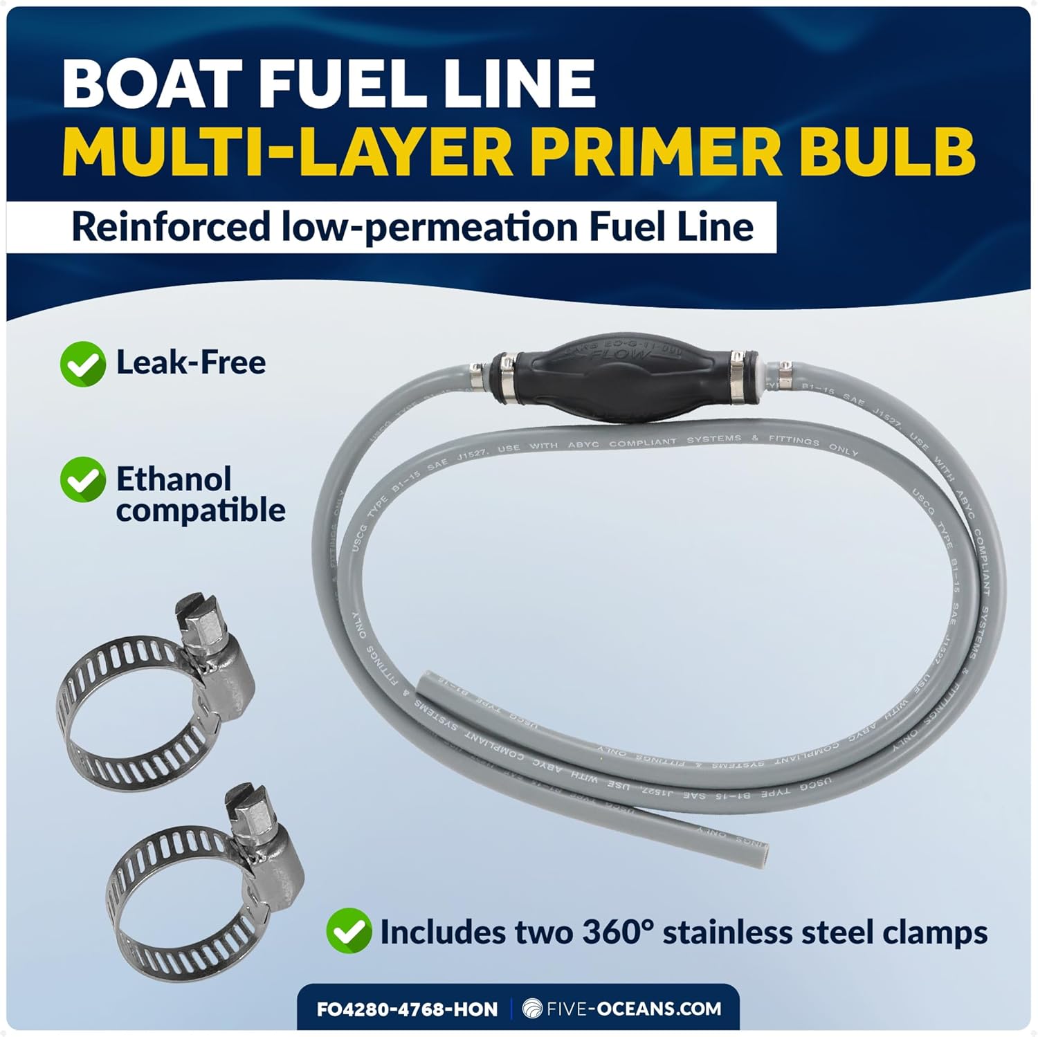 Five Oceans Marine Boat Fuel Line Assembly with Primer Bulb Kit - Compatible with Honda, 3/8-Inch x 6-Foot, EPA/CARB Approved - FO4280-4768-HON