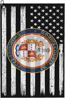 US and Seal of Morris County, New Jersey Golf Towel 24" X 16" Microfiber Waffle Pattern Golf Accessories for Golf Bag with Carabiner Clip
