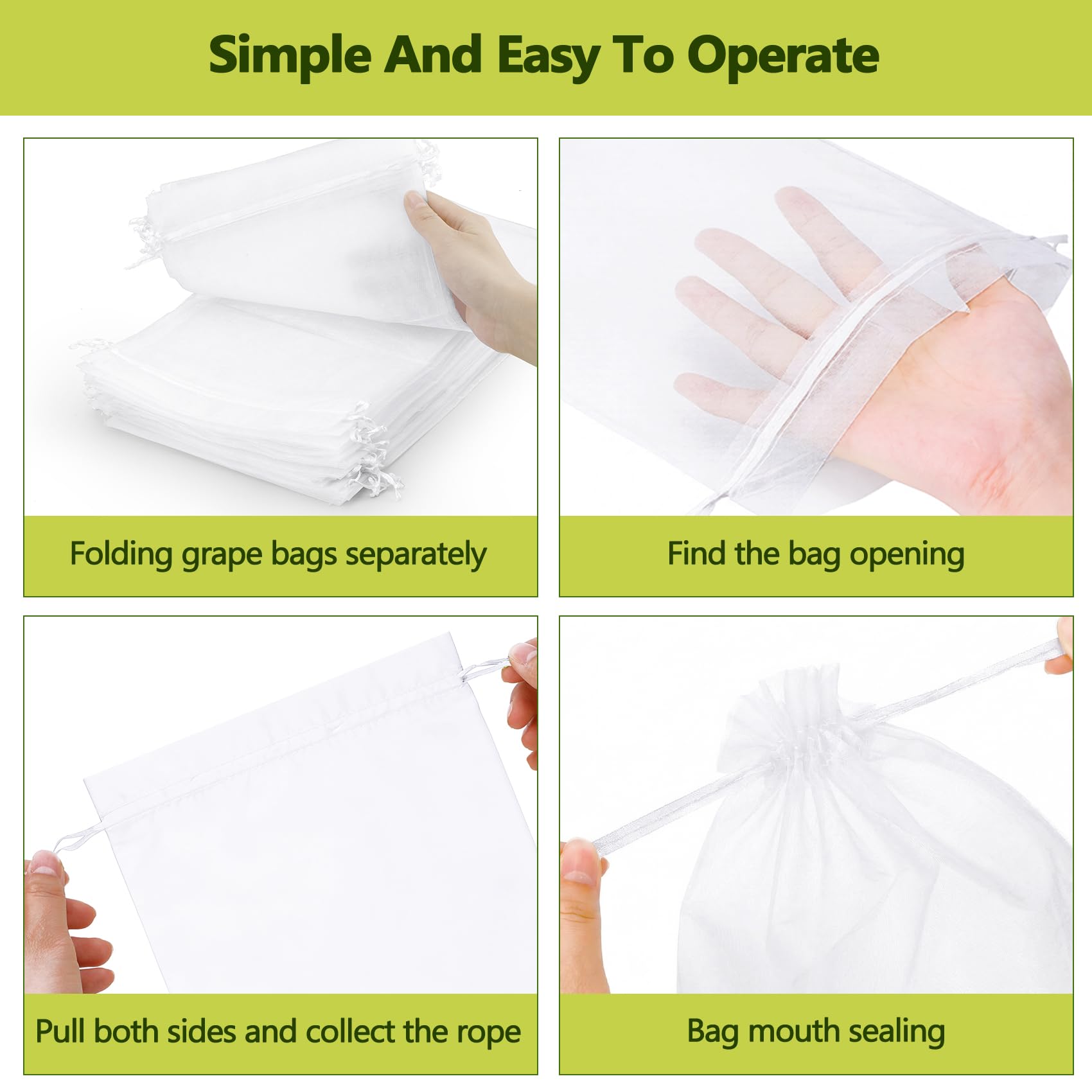 60 Piezas Bolsas Organza Fruta (40 cmx30 cm) + 5 PCS Trampas Adhesivas - Bolsas para Uvas en Parra para Proteger Uvas, Manzanas y Otros Cultivos contra Plagas