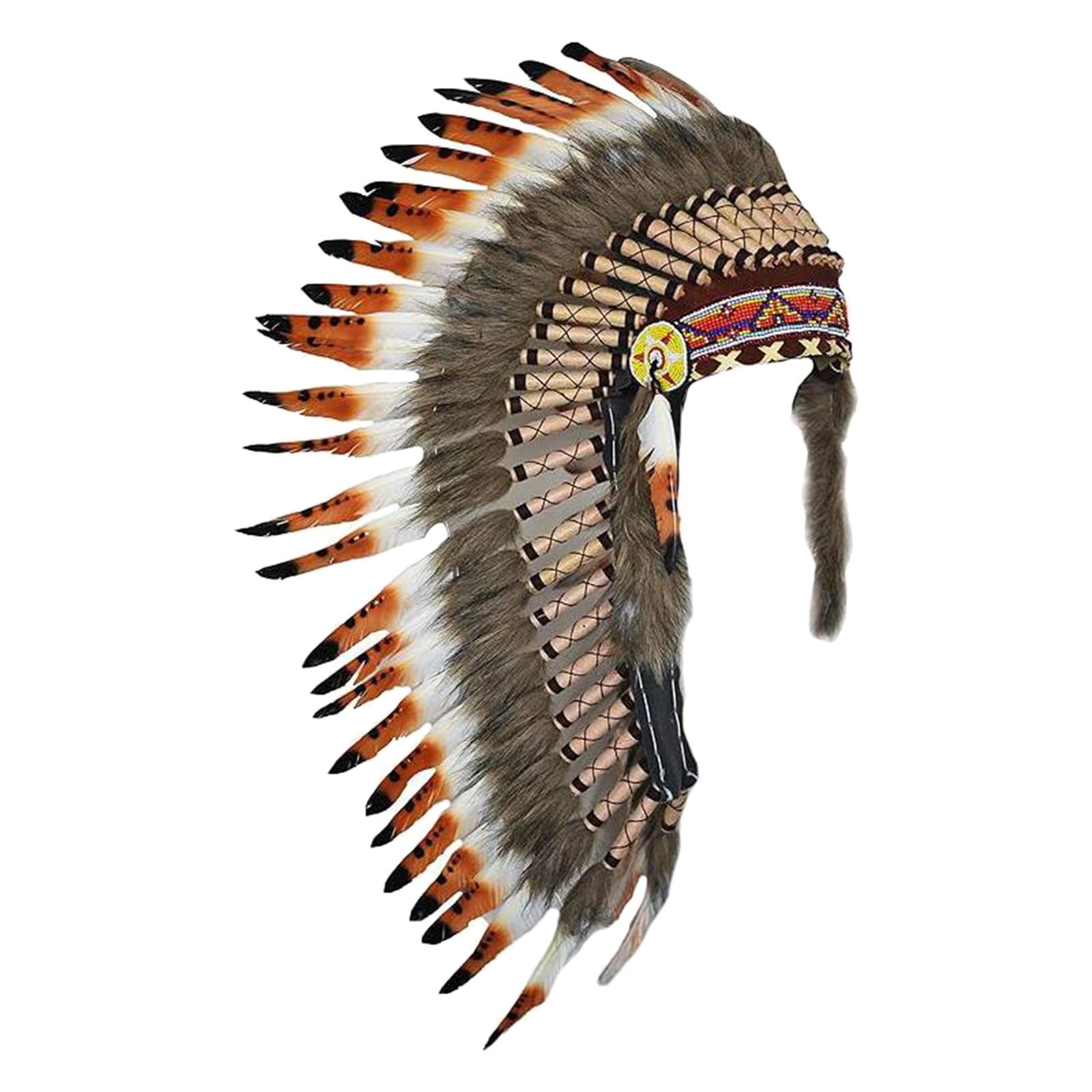 Baoblaze Indian Headdress Feather Headband Festival Headwear American Chief Indian Hat Hair Accessories for Holidays Carnivals Women Men Hat Fascinator,Long,F