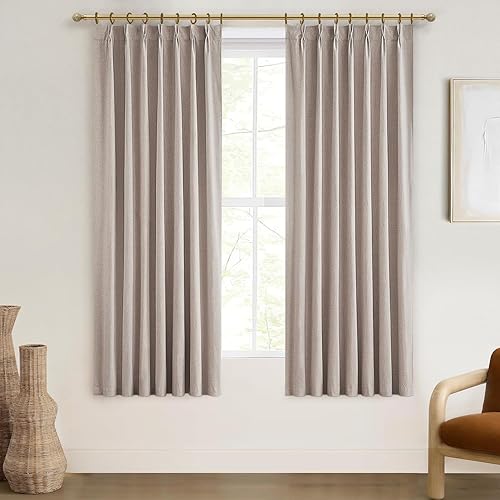 Miniatura 31 de Cortinas opacas térmicas 100% de 84 pulgadas de longitud, juego de 2 paneles para dormitorio, cortinas de ventana de lino con pinzas plegadas con
