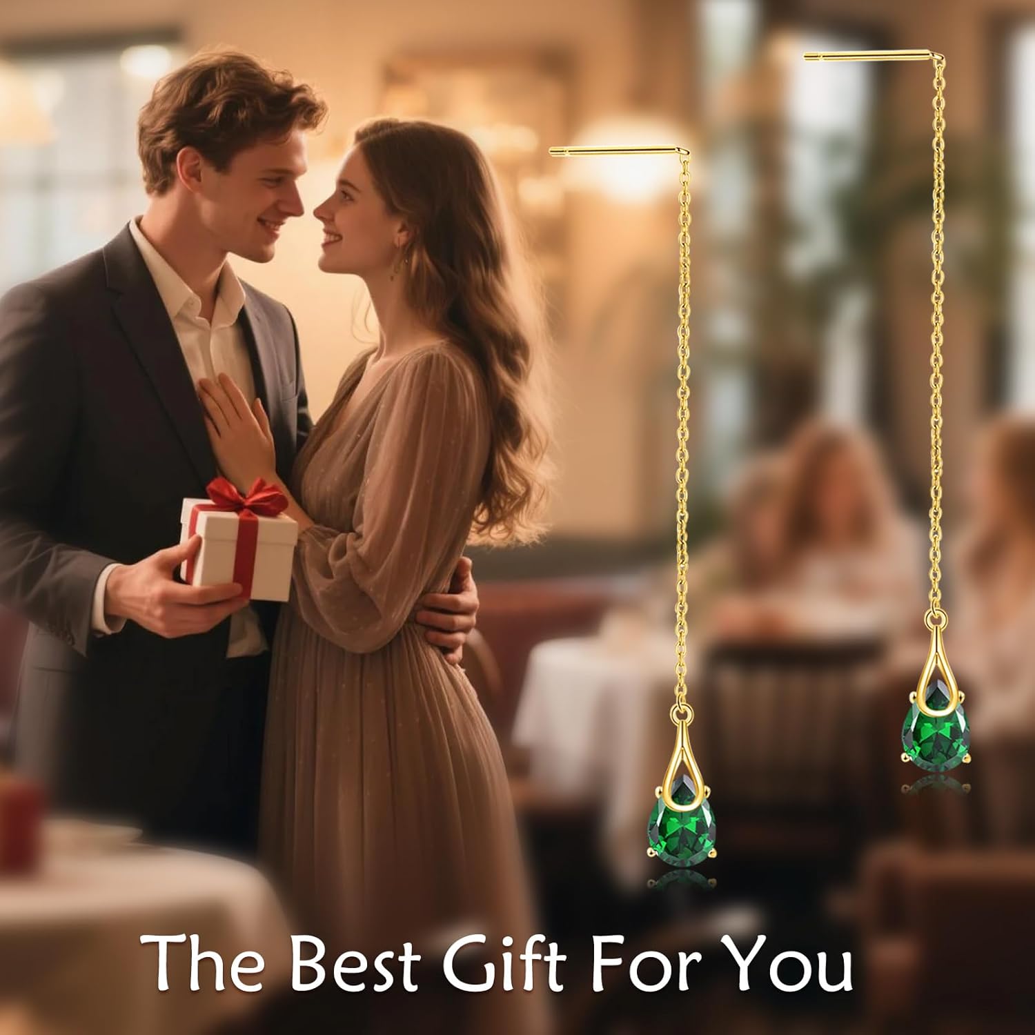POPLYKE Sterling Silver CZ Threader Earrings Teardrop Chain Tassel Dangling Earrings for Women Dangling Jewelry