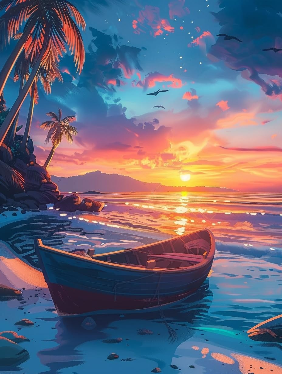 Vaiieyo Boat 5D Diy Diamond Art Kits Adults, Seaside Diamond Painting, Paint With Round Full Drill Crystal Rhinestone Diamonds Gem Art For Home Wall Decoration Gift 12X16inch-3
