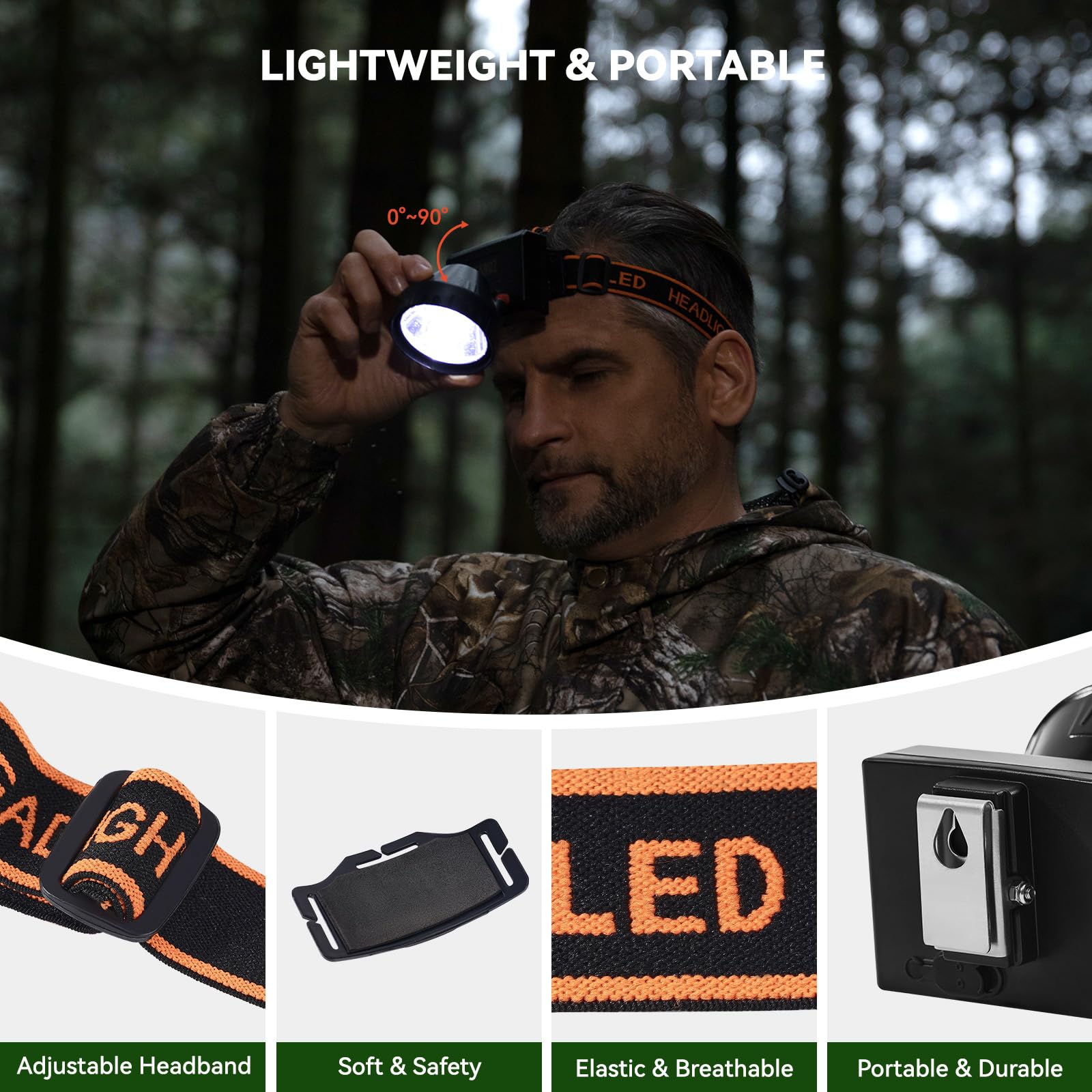 GearOZ - Luces LED de caza regulables de 4 W, 25000 lux (200 lm), linterna frontal de caza IPX5, impermeable, recargable, camping, senderismo, pesca, luz brillante, 4 filtros ópticos para coon, coyote