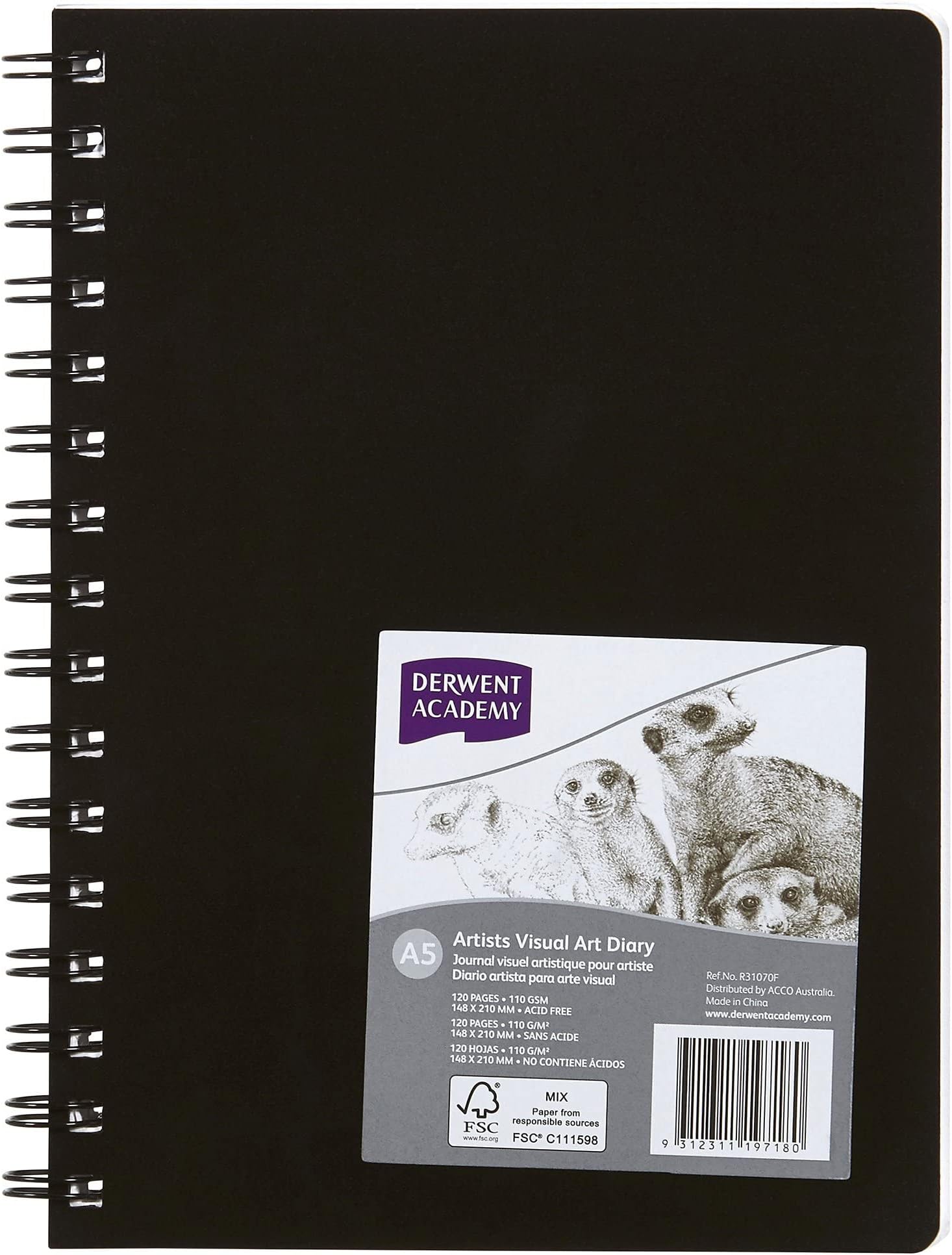 Derwent Academy Visual Art Diary Paper Acrylic Sketch Book 120 Pages, 110 GSM (A5 Portrait)