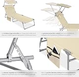 tectake® Lettino Prendisole Pieghevole, 190 x 68 x 111 cm, Sedia a Sdraio con Parasole, Cuscino, Tasca Laterale, Maniglia Trasporto, Schienale Regolabile 4 Posizioni, Traspirante Impermeabile - Beige - 5