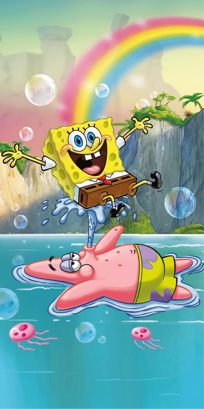 Jerry Fabrics Spongebob Kanciastoporty ręcznik kąpielowy 70 x 140 cm – 100% bawełna ręcznik kąpielowy dla dzieci – Oeko-Tex Standard 100 – chłonny ręcznik plażowy i ręcznik z motywem Spongebob