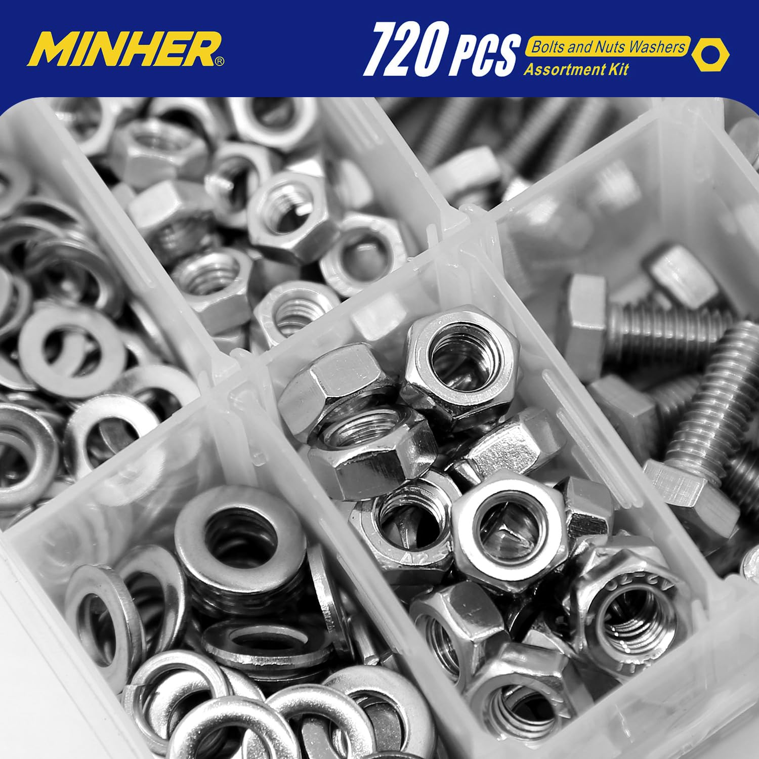 M4 M5 M6 720 PCS Boulons et écrous de Sortilège Rondelles Ensemble 304 Acier Inoxydable de Coin Extérieur Vis Hexagonale