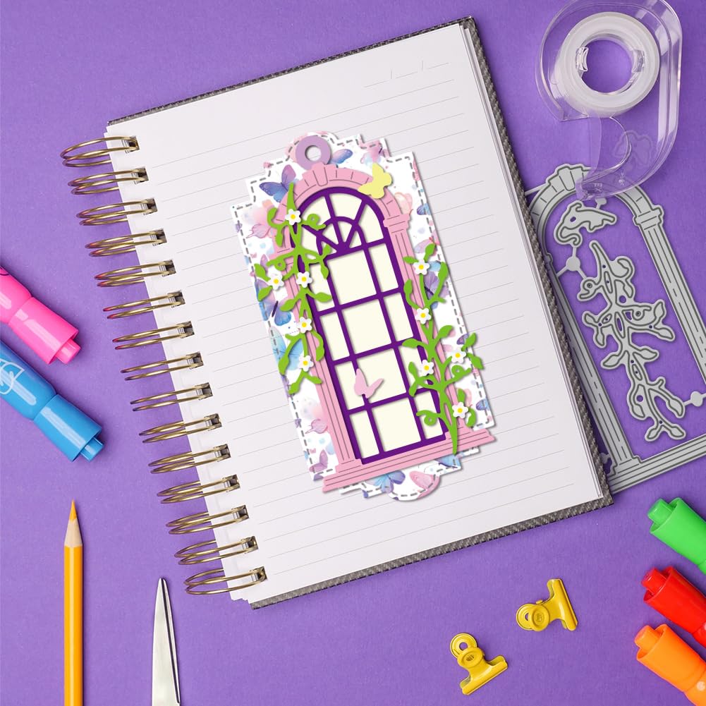GLOBLELAND Library Window Frame Cutting Dies for DIY Scrapbooking Metal Books Flowers Cut Dies Cat Die Cuts for Card Making Embossing Photo Album Craft Decor - Image 4
