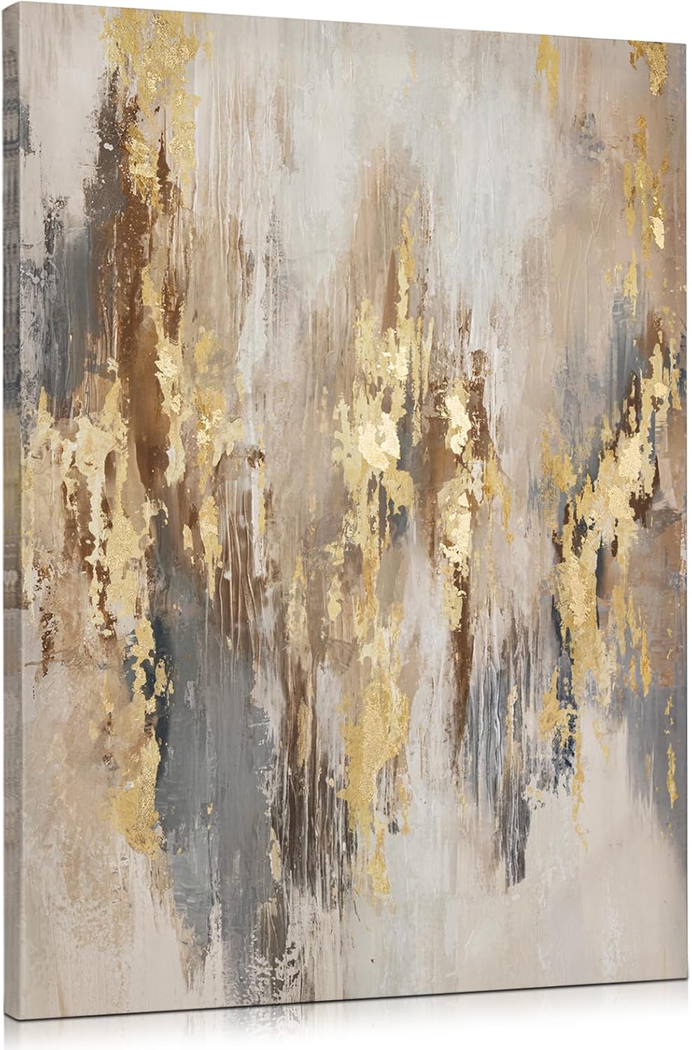 Briful Neutral Abstract Wall Art for Living Room, Textured White and Gold Canvas Wall Decor, Modern Minimalist Square Wall Art for Bedroom, Entryway, Office, Ready to Hang, 23.6" x 23.6"