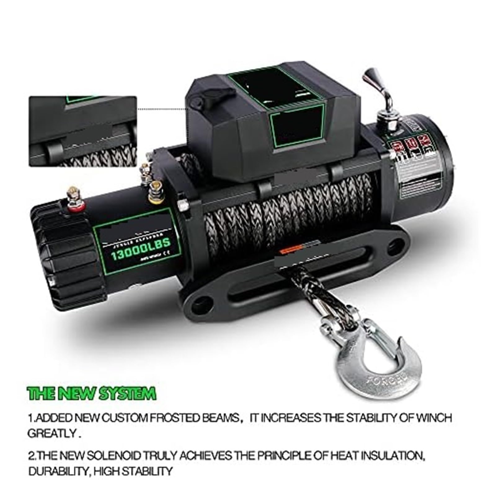 Cuerdas para Remolque, Cabrestante 13000lb. Kit de cabrestante Cuerda sintética, cabrestante Impermeable de 12 V con Control Remoto inalámbrico de Mano y con Cable, for camión SUV(13500 LB.)